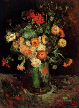 Vase mit Zinnias und Pelargonien Vincent van Gogh Ölgemälde